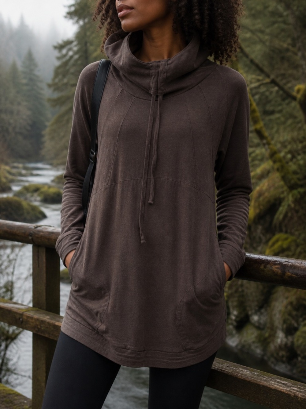 prAna Milani Cowl Neck Hoodie Tunic Brown Size S